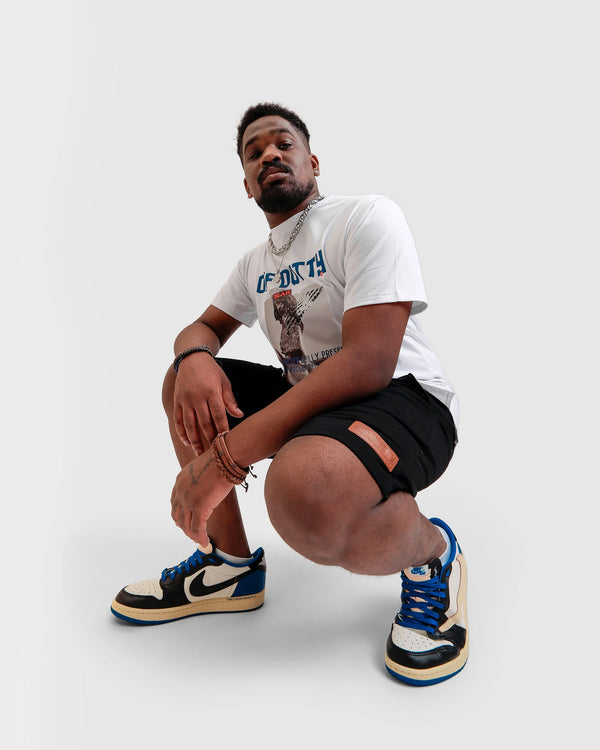 Off-Dutty™ Black Short "Signature Brown Leather Logo Detail on Left"