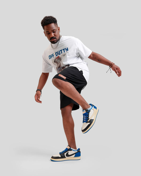 Off-Dutty™ Black Short "Signature Brown Leather Logo Detail on Left"