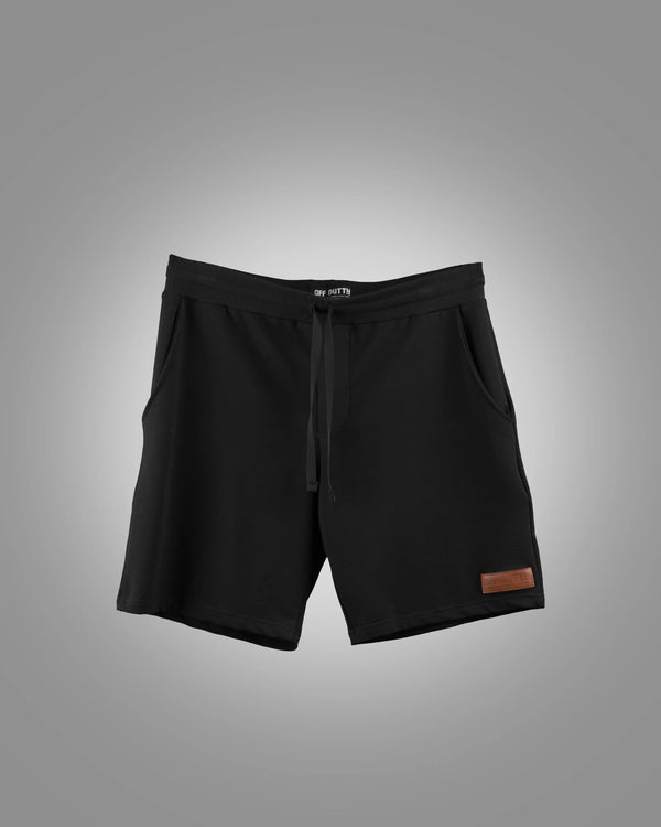 Off-Dutty™ Black Short "Signature Brown Leather Logo Detail on Left"
